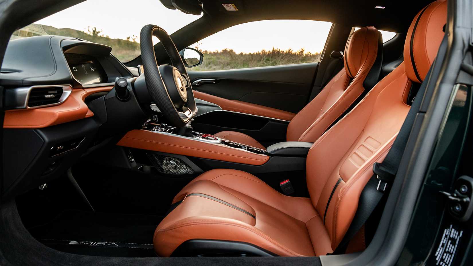 2024 Lotus Emira interior shot showing front seats