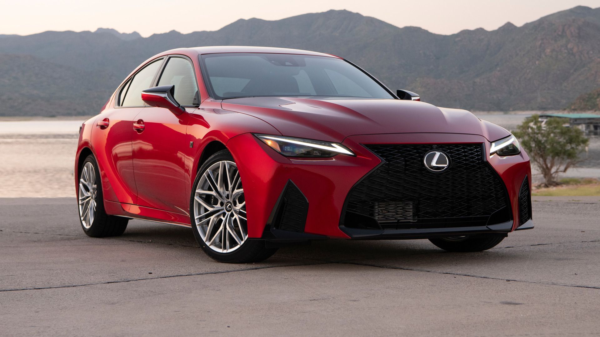 Circuit Red 2022 Lexus IS 500 F Sport front 3/4 exterior shot