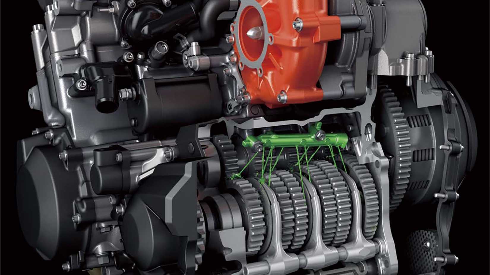 A Kawasaki Ninja H2 Motorcycle's Transmission Oil Jet Cooling System