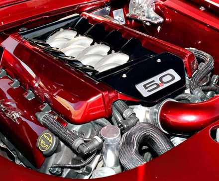 Red 1969 Ford Mustang Restomod Ford Coyote Engine