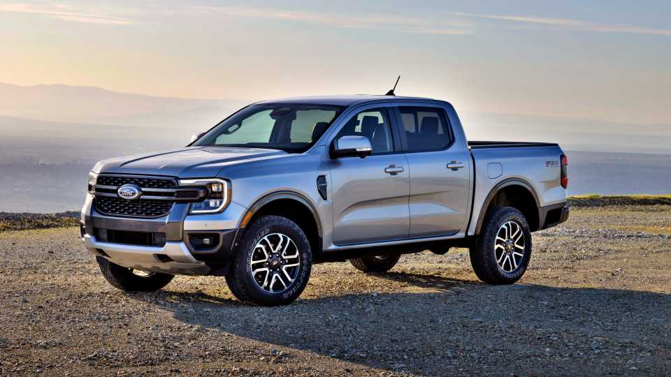 A front 3/4 outdoor shot of a 2024 Ford Ranger Lariat