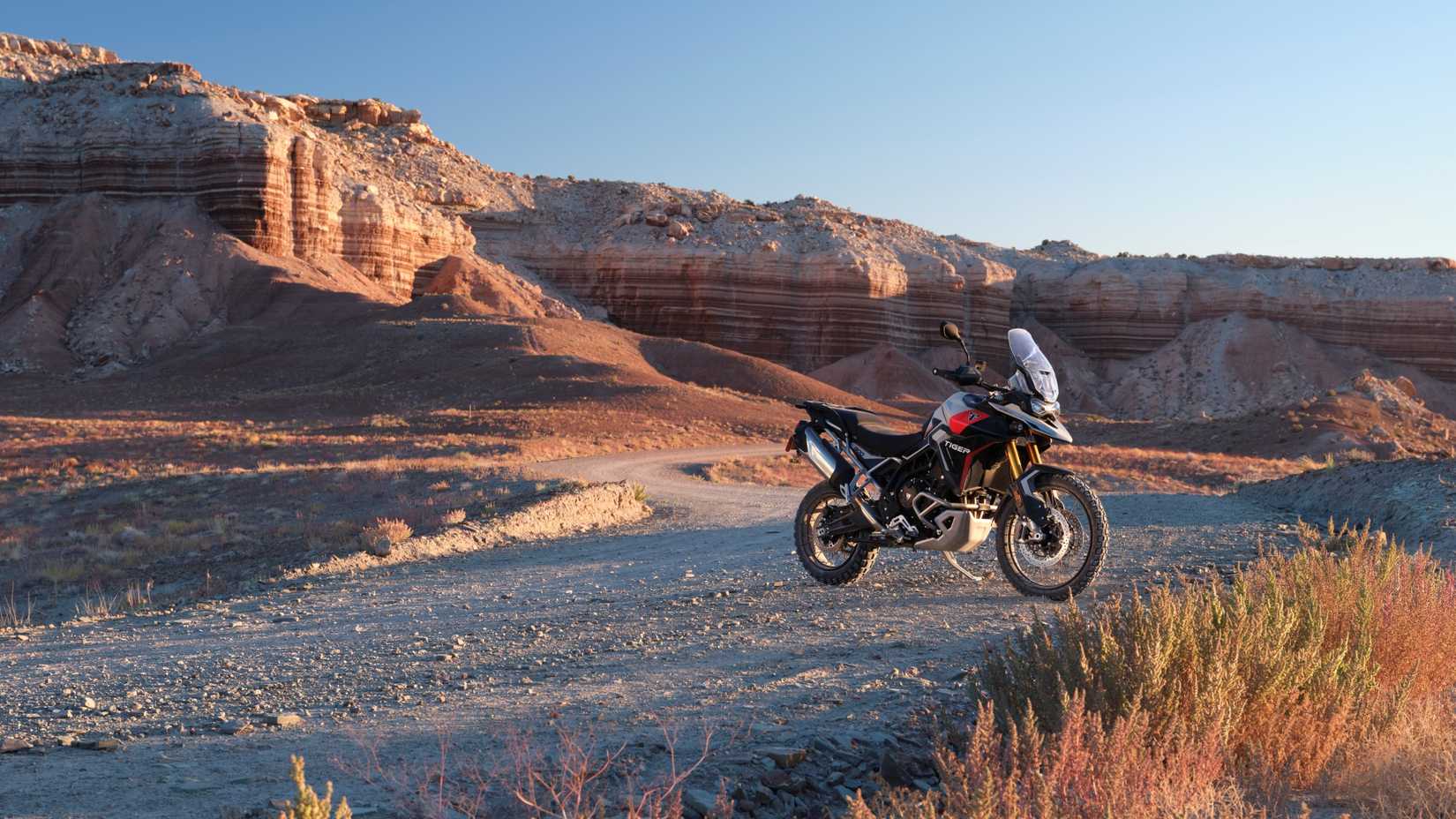   Triumph Tiger 900 Rally Pro estacionada em uma trilha