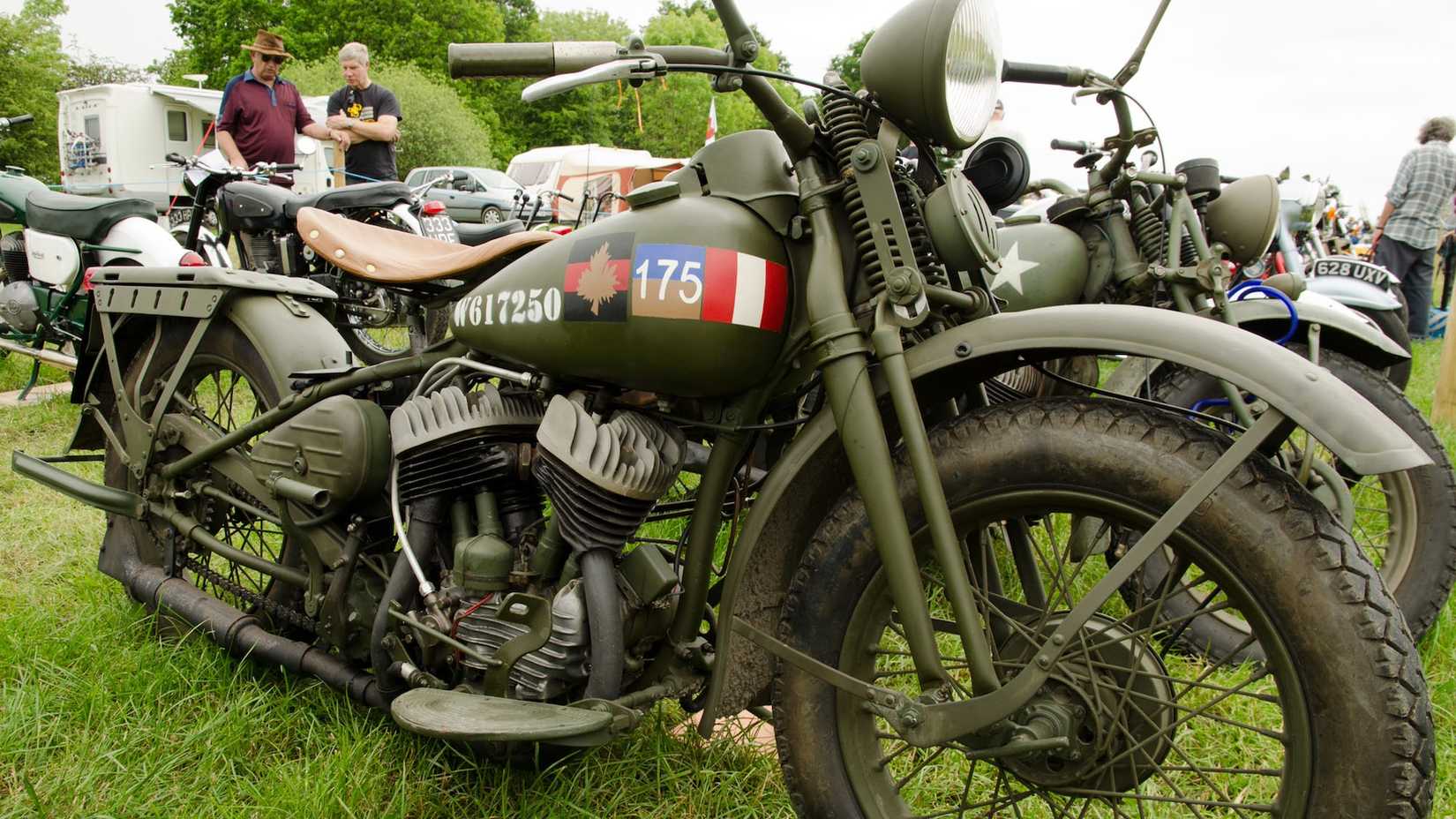 A 1950 Harley-Davidson WLA Liberator parked for display