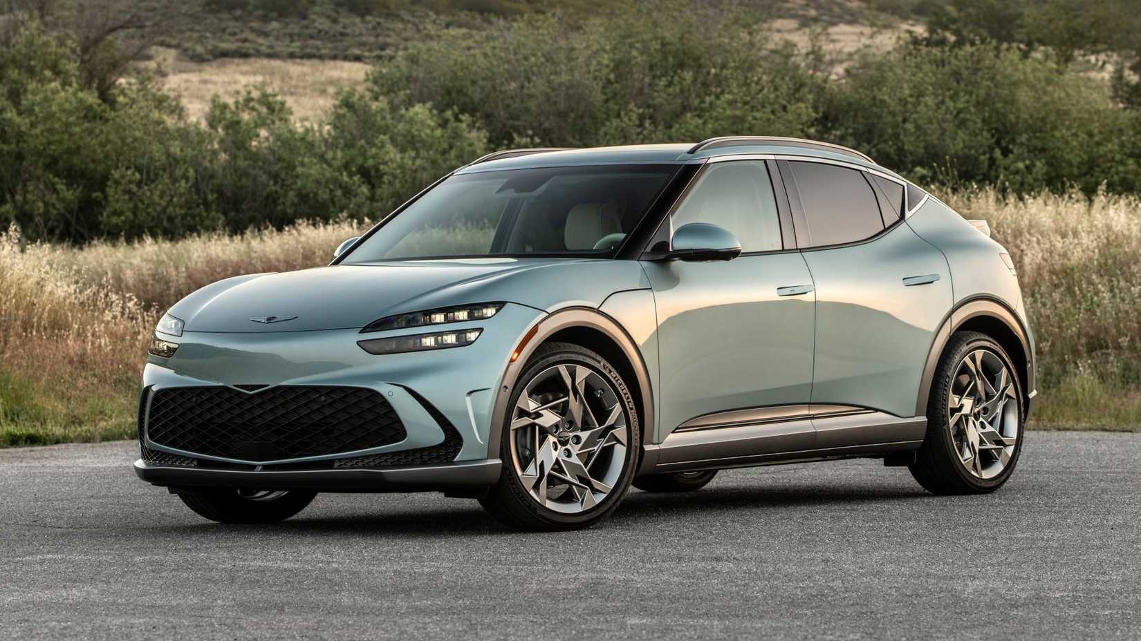 Green 2024 Genesis GV60 front-quarter