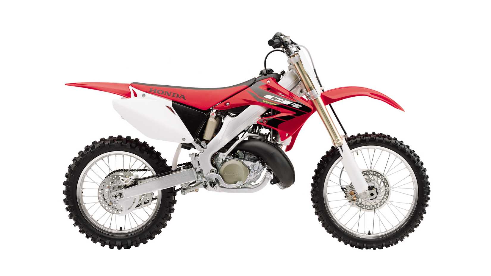 Foto de estúdio de uma Honda-CR250R vermelha
