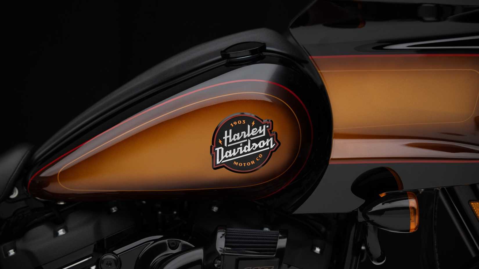 A detail shot of the 2024 Harley-Davidson Low Rider ST Tobacco Fade