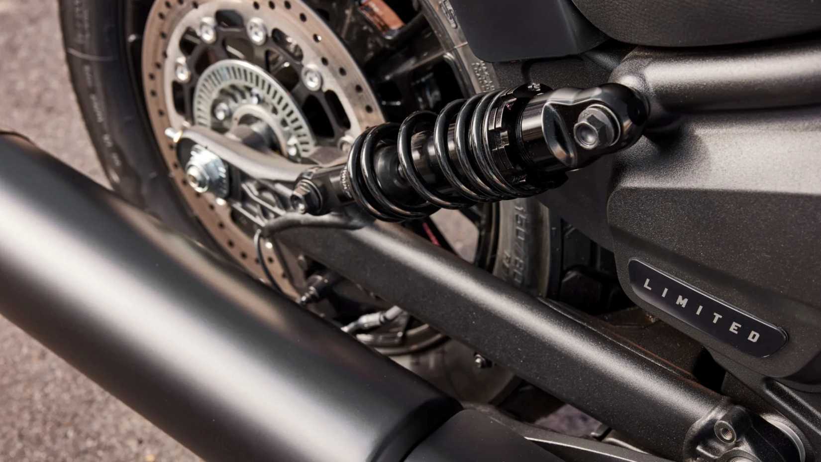 2024 Indian Scout Bobber rear suspension and swingarm detail shot