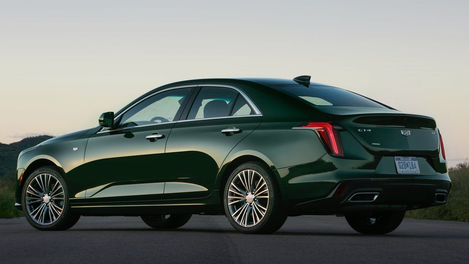 Rear 3/4 view of a 2024 Cadillac CT4 Premium Luxury