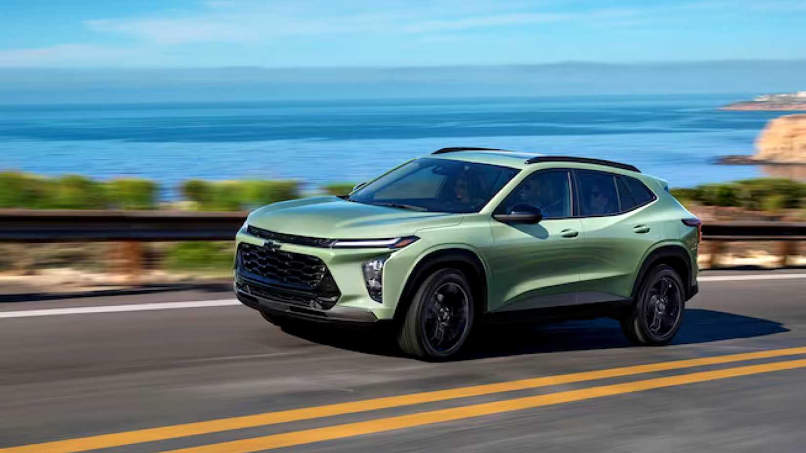2024 Chevrolet Trax in green Posing on coastal road