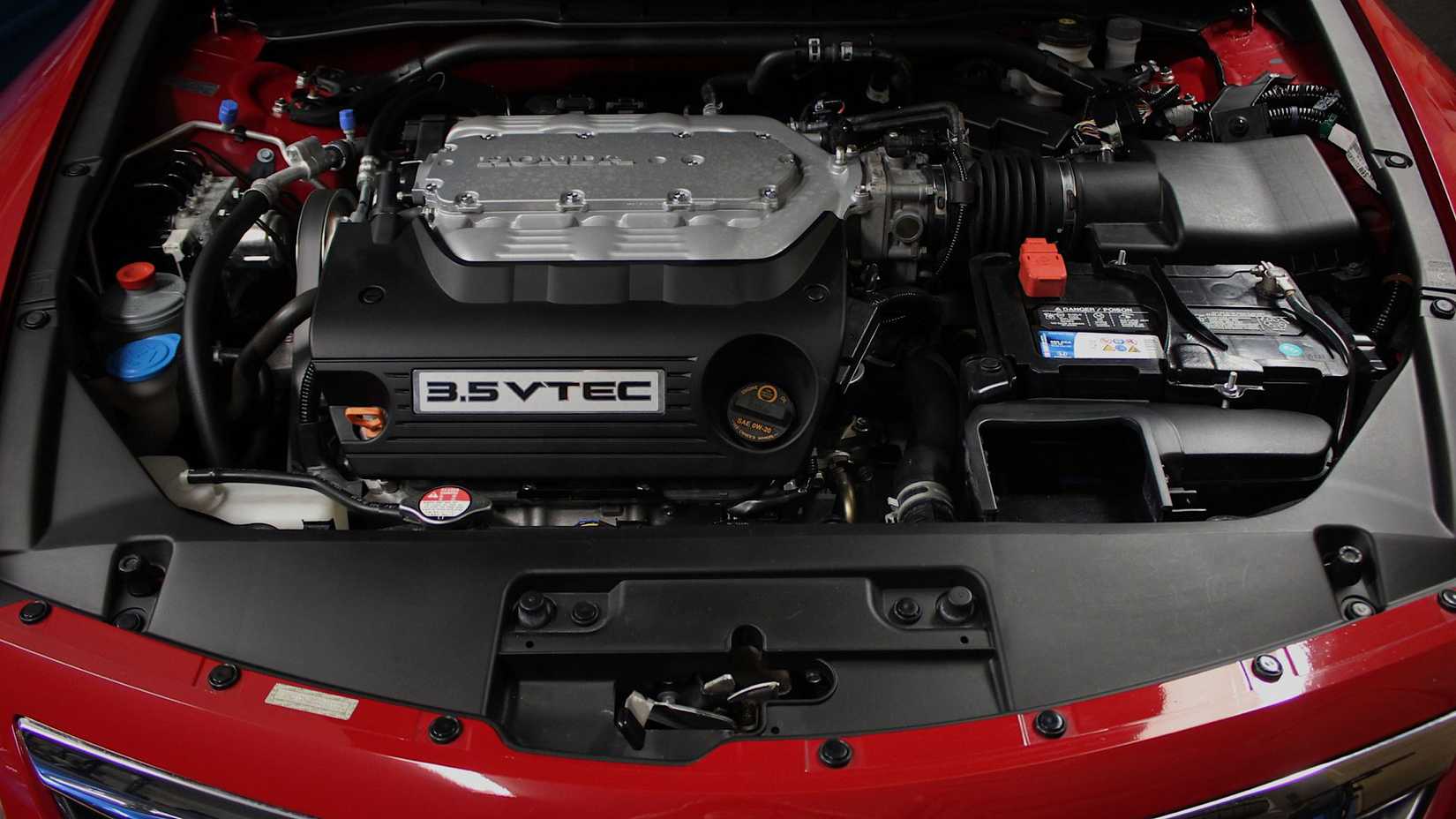 2011 Honda Accord engine bay showing 3.5-liter V-TEC V-6