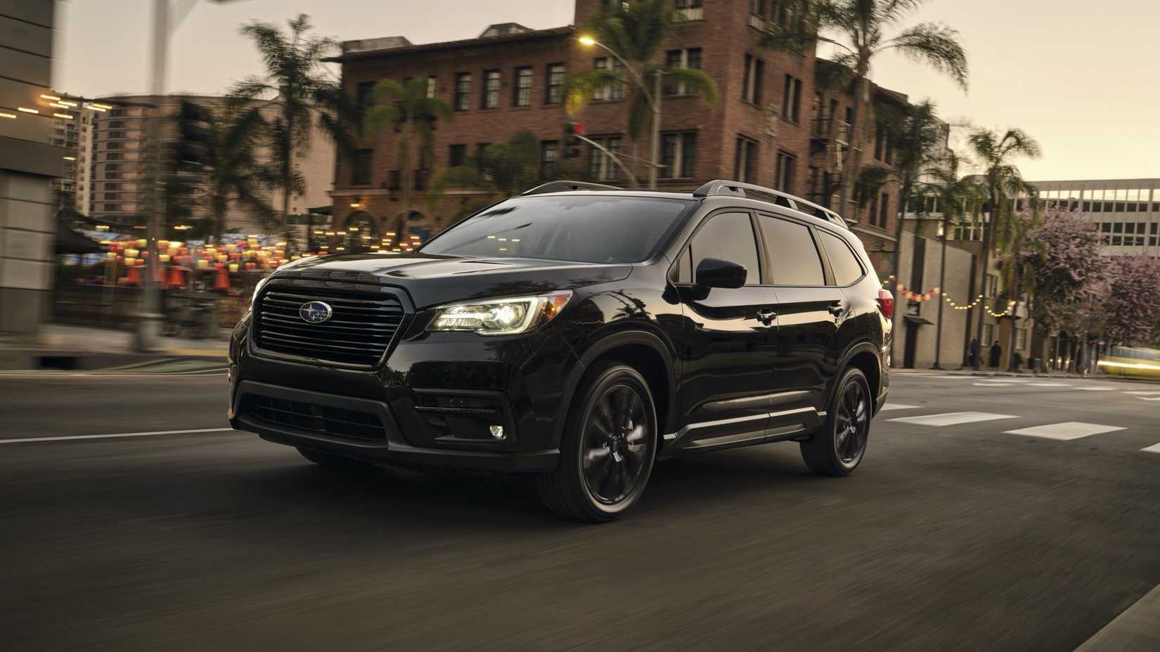 2025 Subaru Ascent front 3/4 shot driving on road