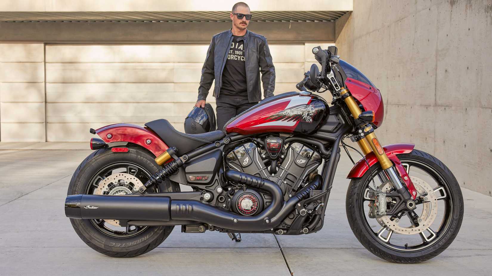 Rider approaching a 2025 Indian 101 Scout