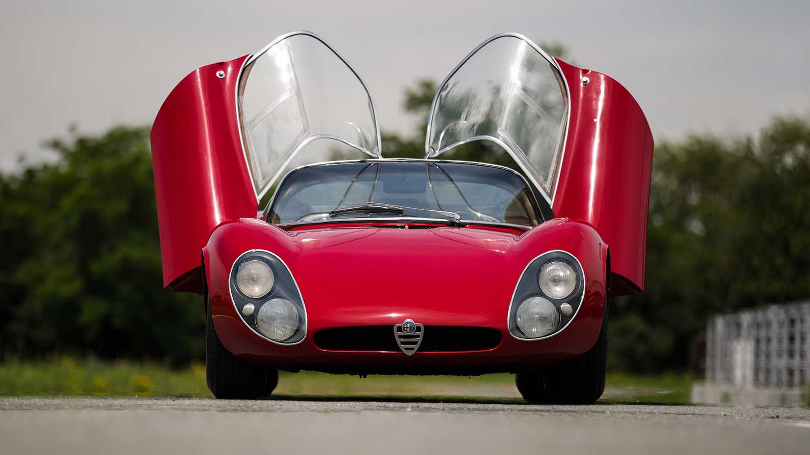 1968 Alfa Romeo 33 Stradale in red front shot with opened doors