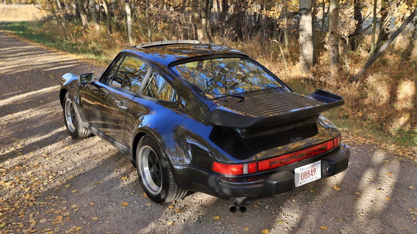 1981 930 porsche 911 turbo rear 3/4 aerial shot
