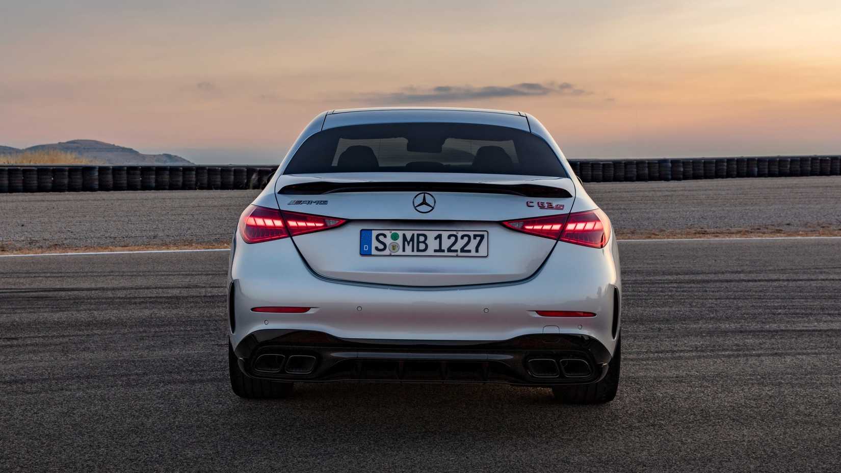 Back shot of a silver 2024 C63