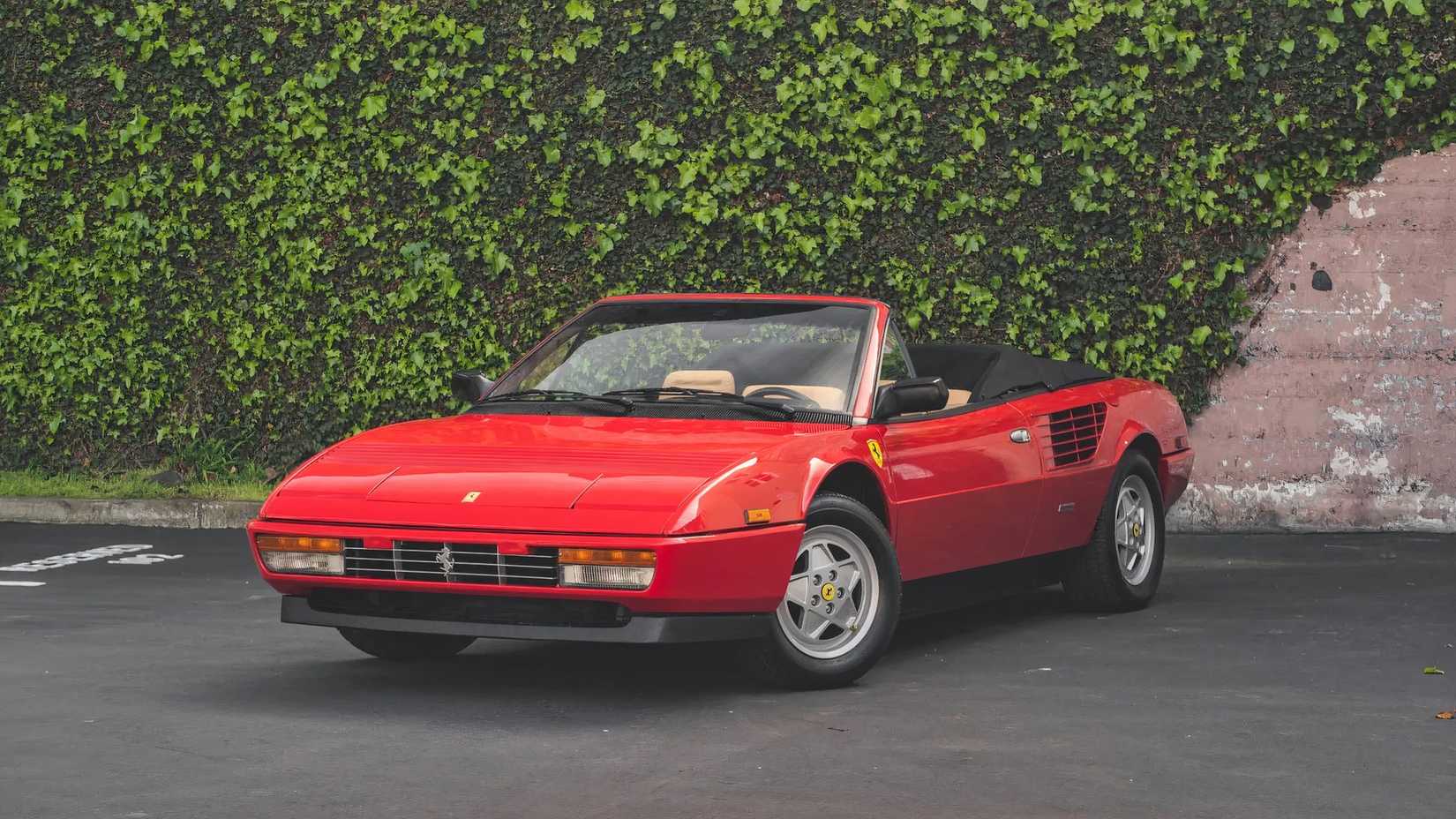 Red 1986 Ferrari Mondial 3.2 Cabriolet Parked With Roof Down Front 3/4 View