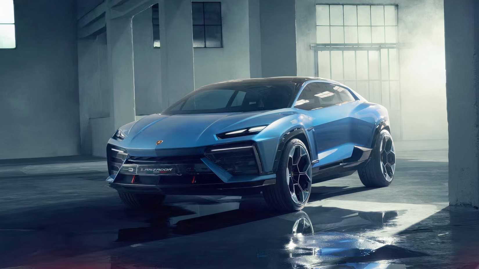 Foto frontal de três quartos do Lamborghini Lanzador Concept.