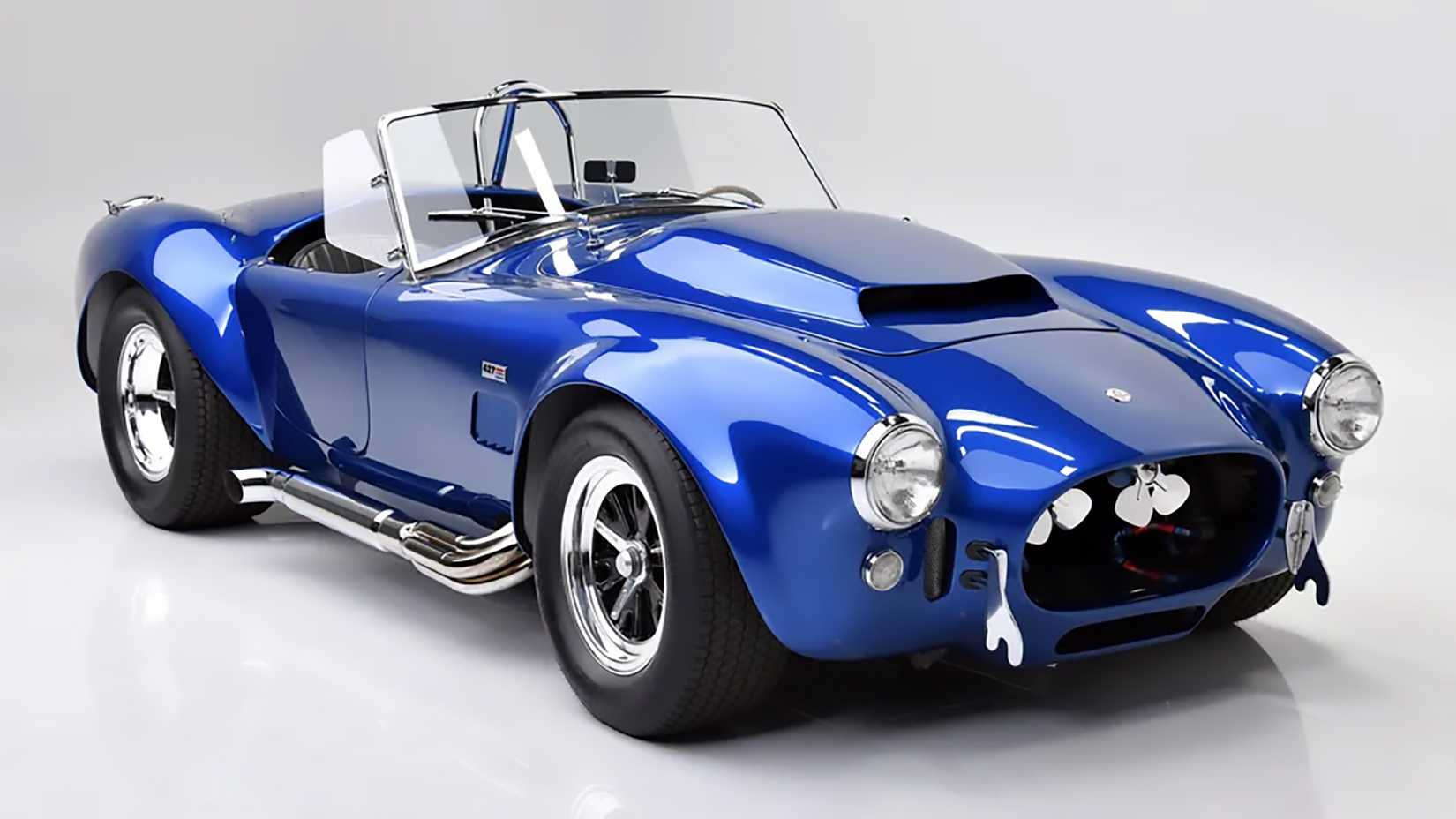 Parked Blue 1966 AC Shelby Cobra 427 Super Snake Front 3/4 Shot