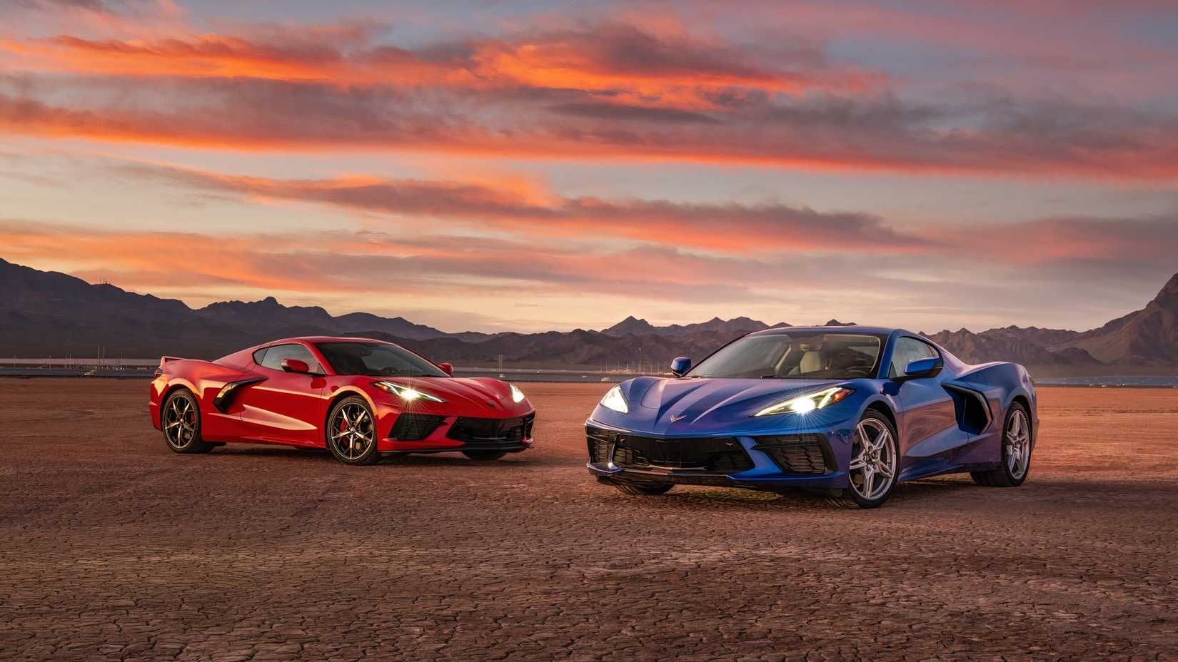 2020 Chevrolet Corvette Stingray lineup parked in desert