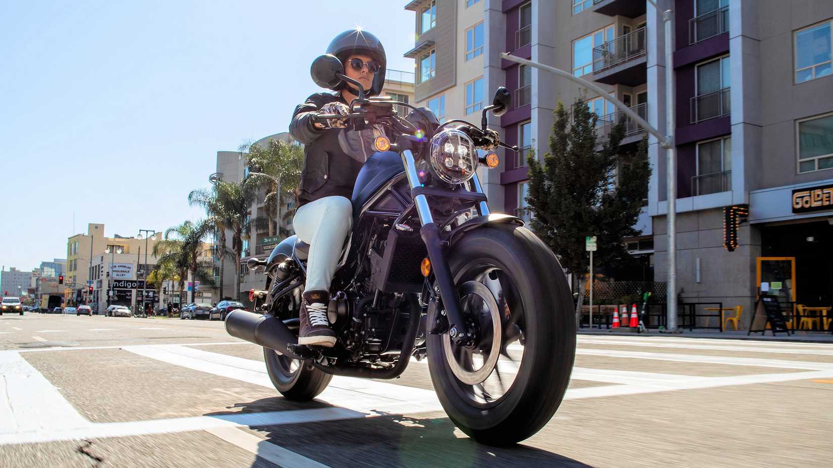 2020 Honda Rebel 500 cruising through town