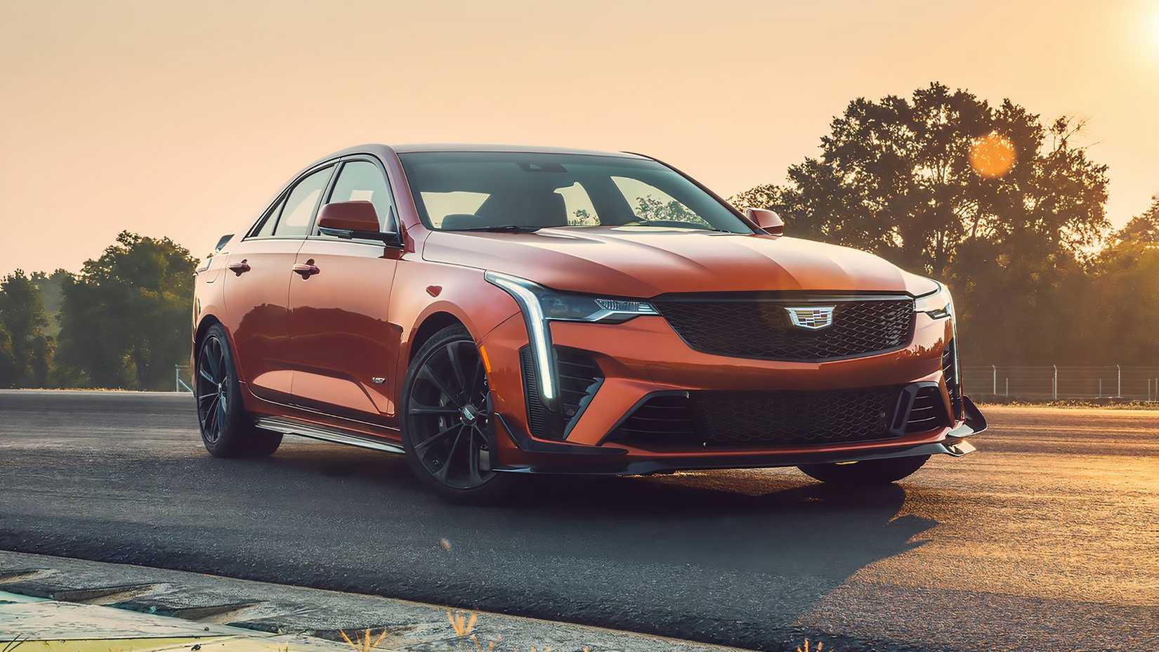 An Orange 2023 Cadillac CT4-V Blackwing Parked