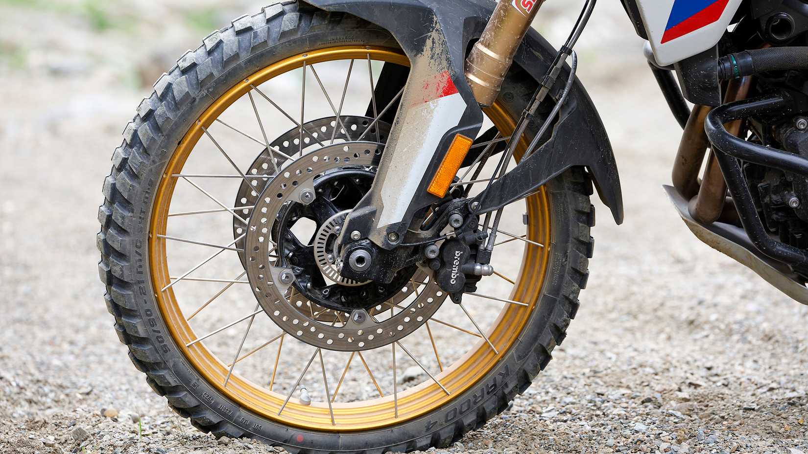 A close-up shot of the 2024 BMW F 900 GS brembo brakes