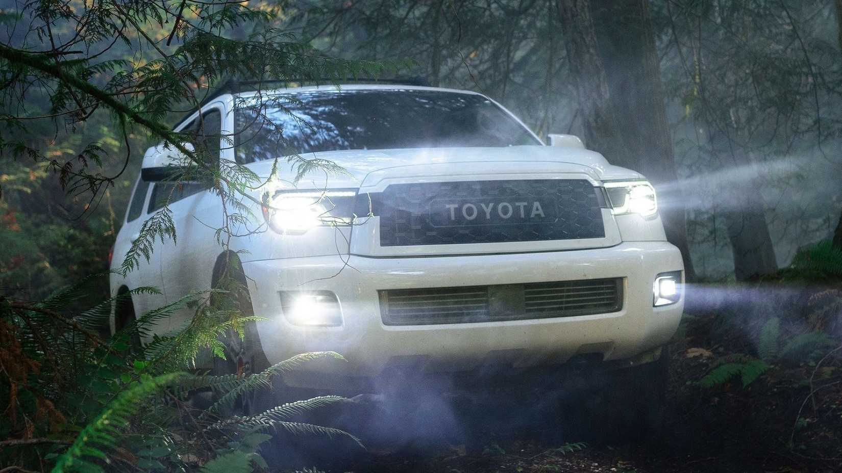 Front 3/4 action shot of a 2020 Toyota Sequoia TRD Pro