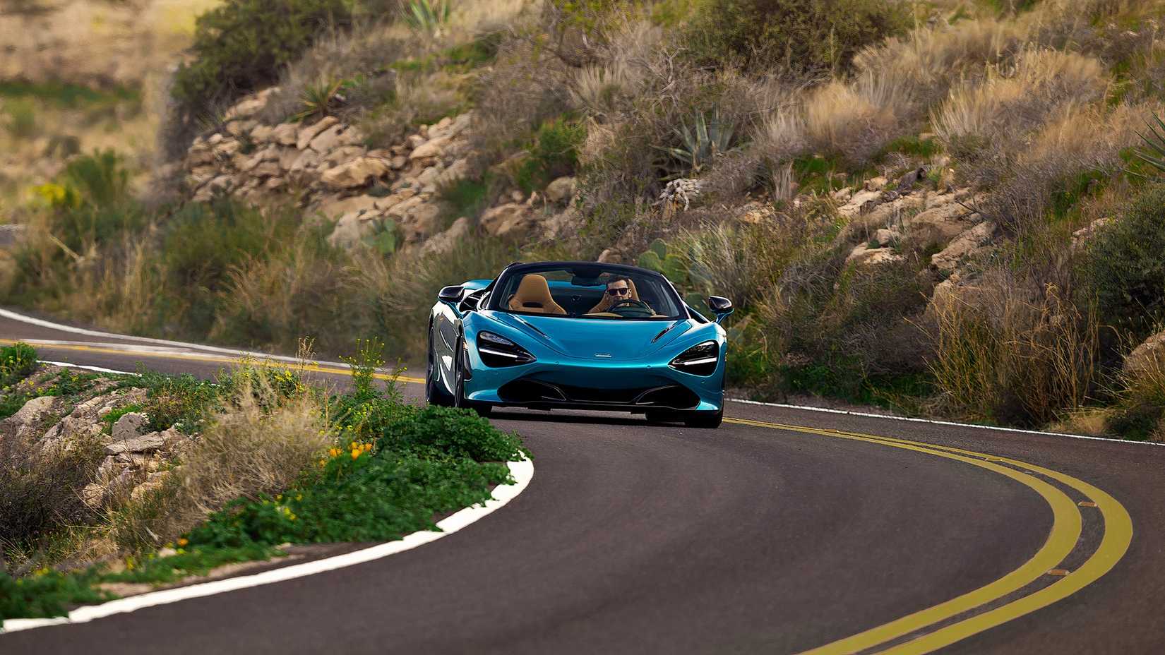 Blue 2023 McLaren 720S Spider On road 2