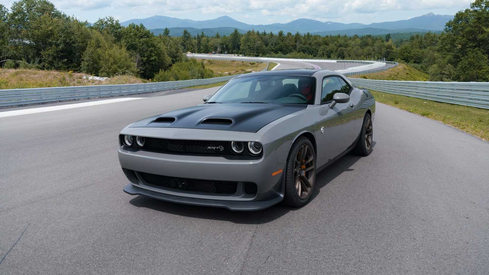 Front 3/4 action shot of the 2019 Dodge Challenger SRT Hellcat