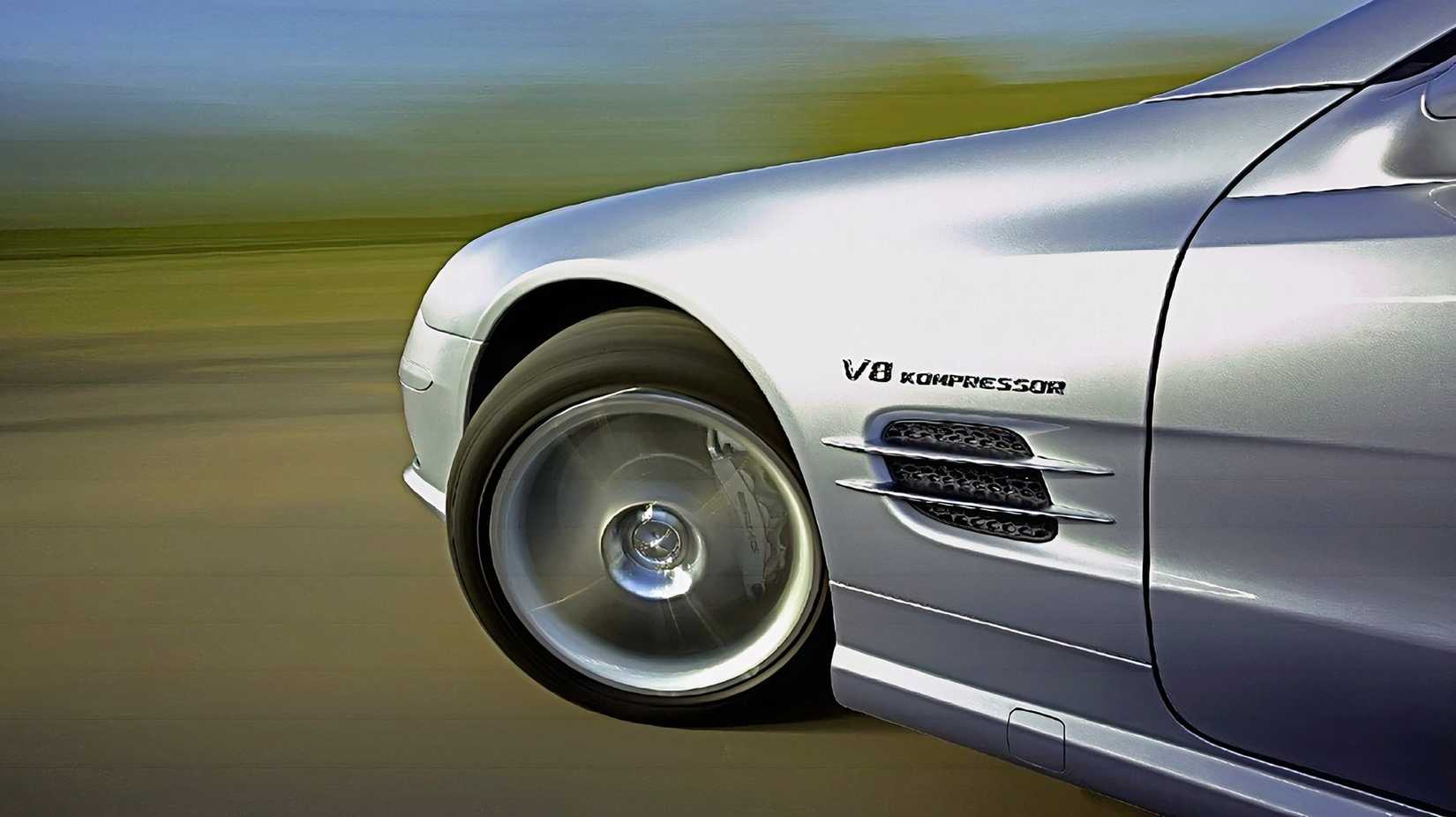 Grey 2003 Mercedes SL55 AMG Driving wheel shot