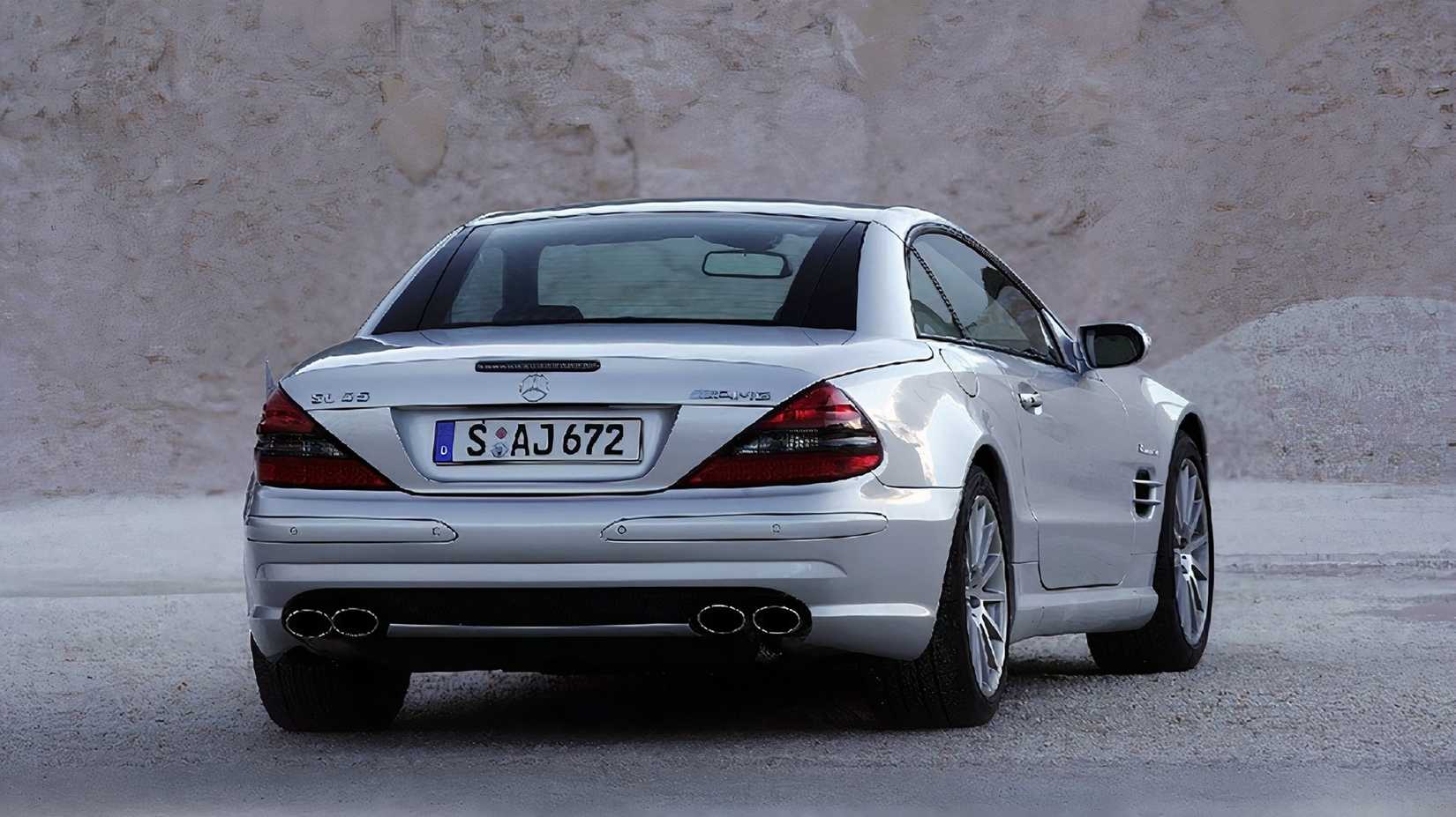 Grey 2003 Mercedes SL55 AMG parked rear shot