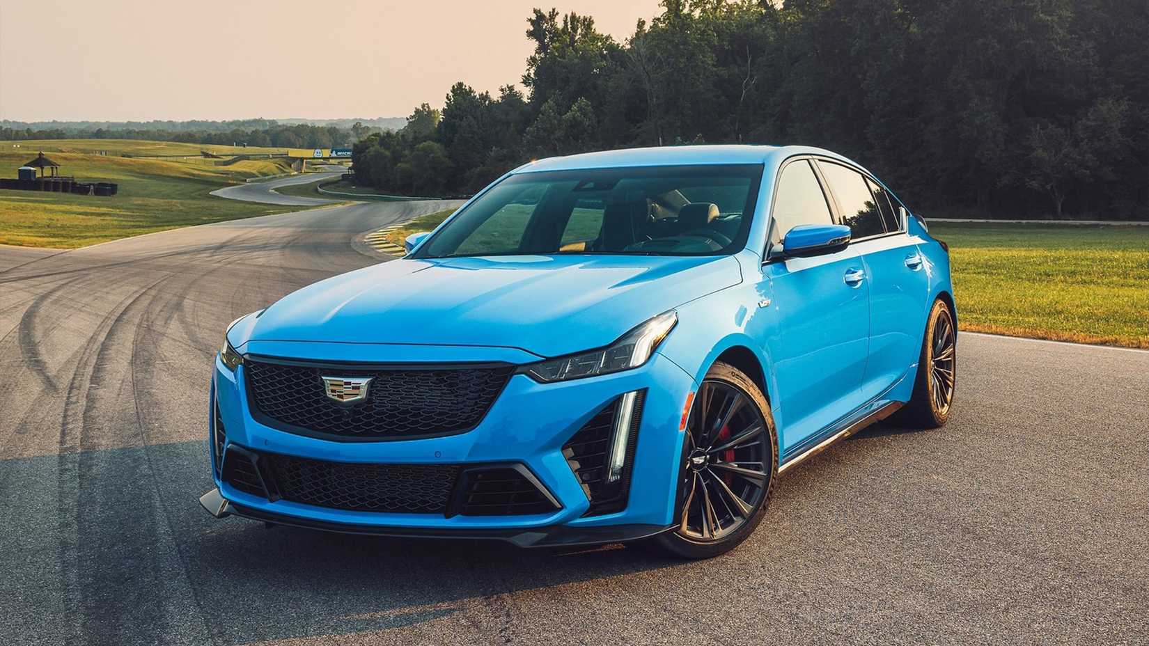 Front 3/4 view of the 2024 Blue Cadillac CT5-V Blackwing.