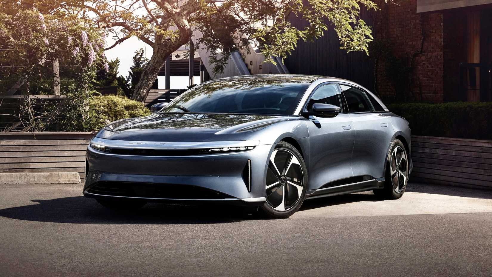 Silver Lucid Air Pure front-quarter