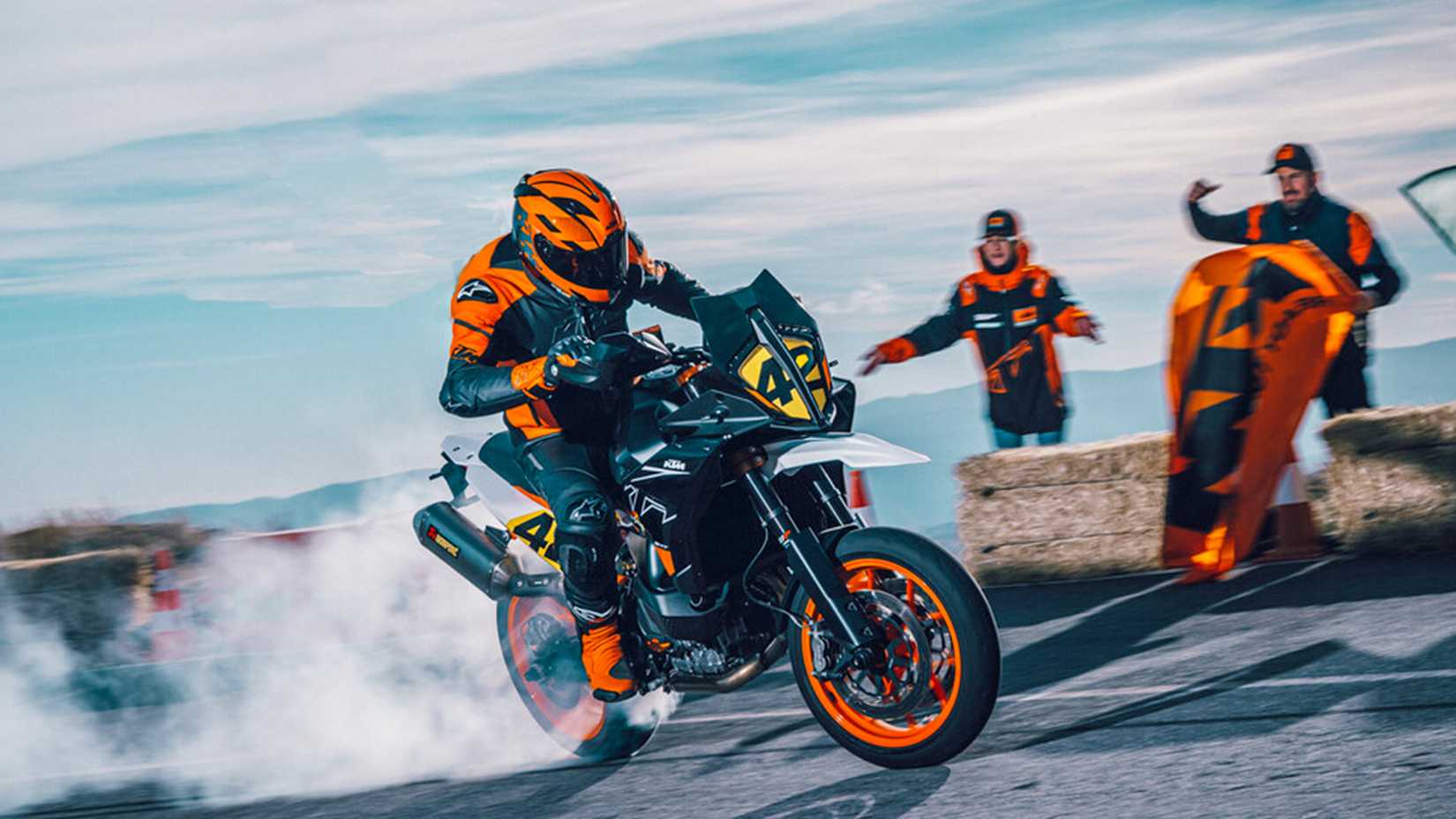 2024 KTM 890 SMT attacking a mountain pass