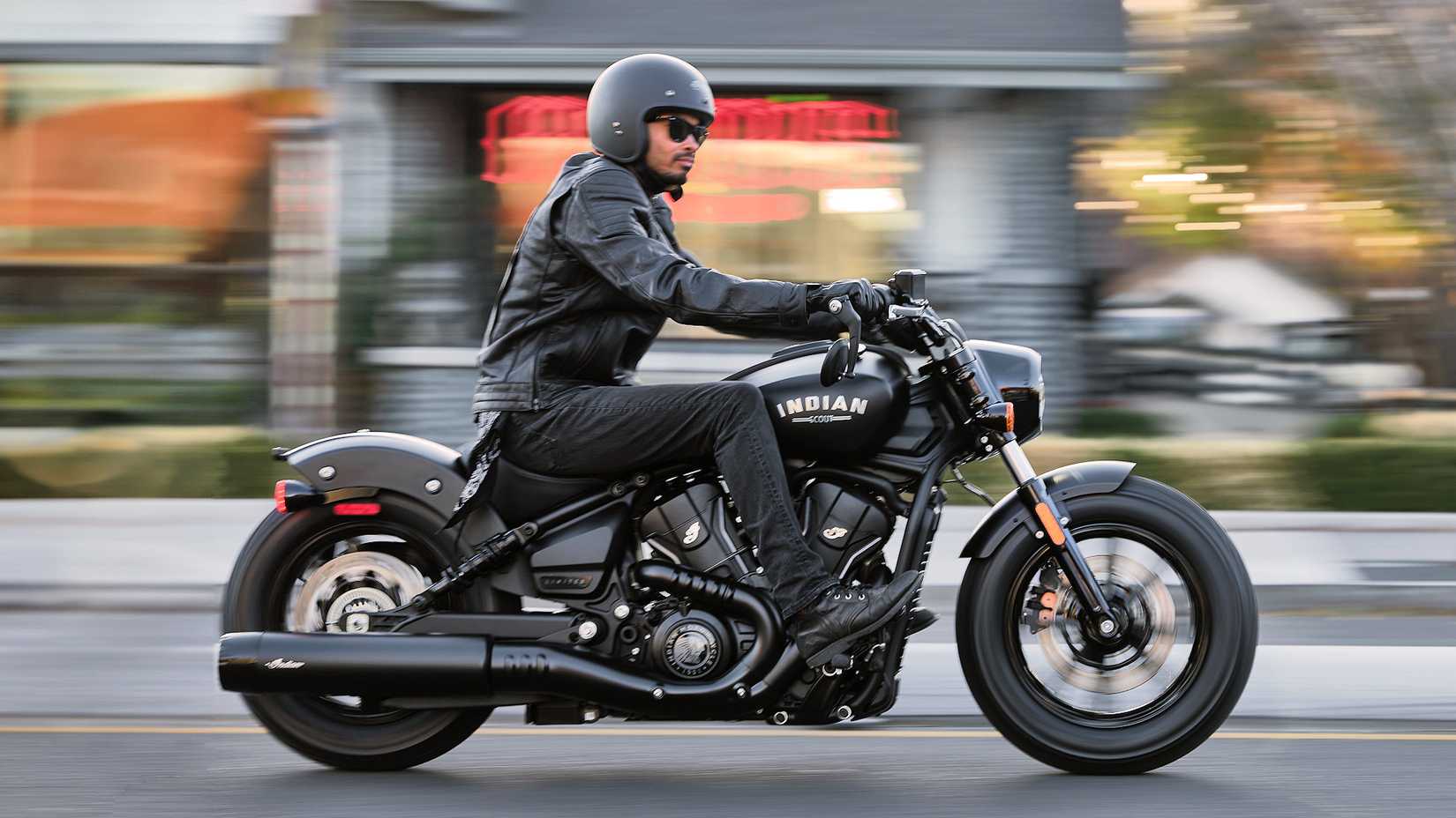 2025 Indian Scout Bobber cruising through town