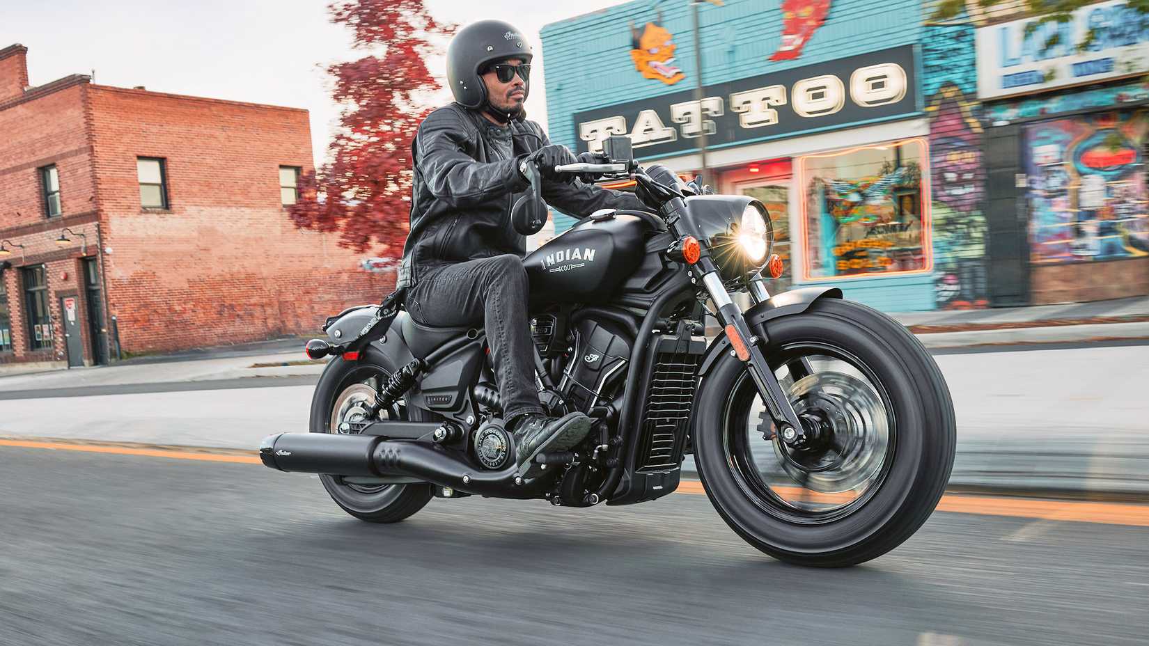2025 Indian Scout Bobber cruising through town