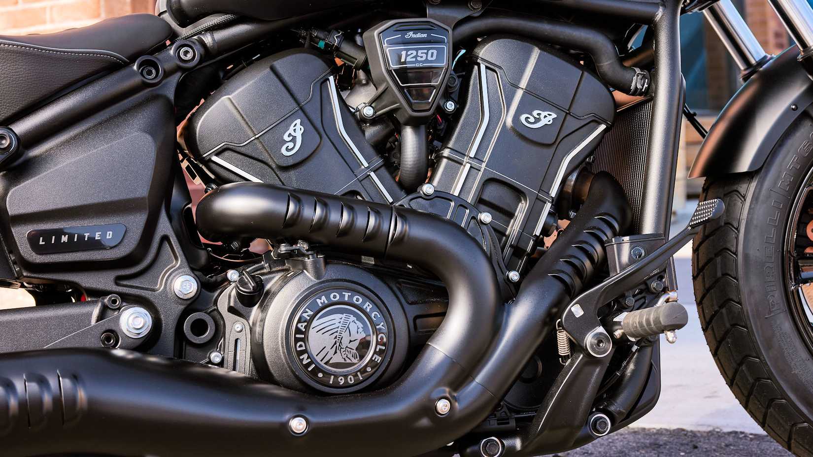 2025 Indian Scout Bobber engine close-up detail