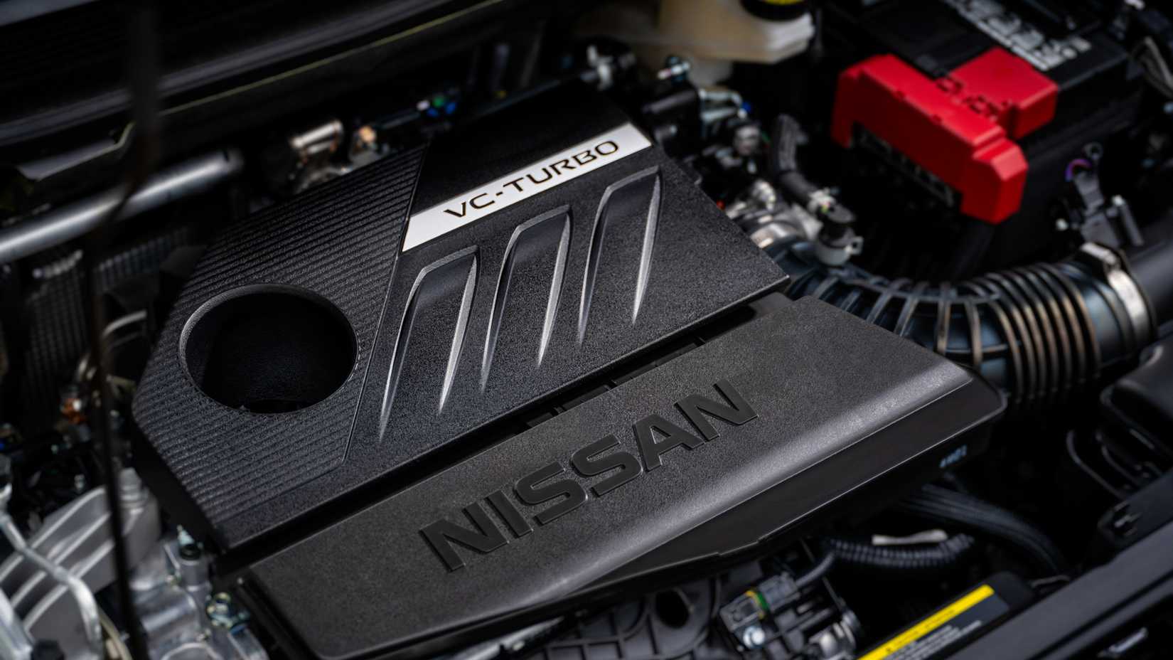 A close-up shot of the 2025 Nissan Rogue Rock Creek's VC-Turbo engine