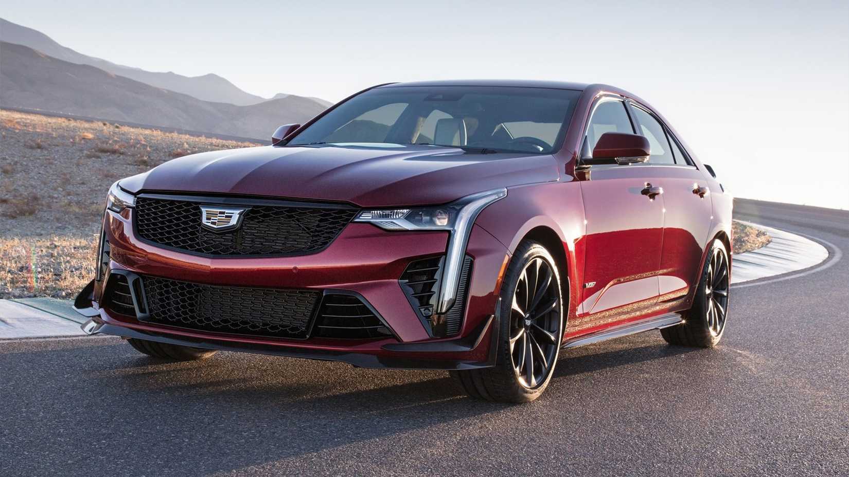 Red Cadillac CT4-V Blackwing on a track