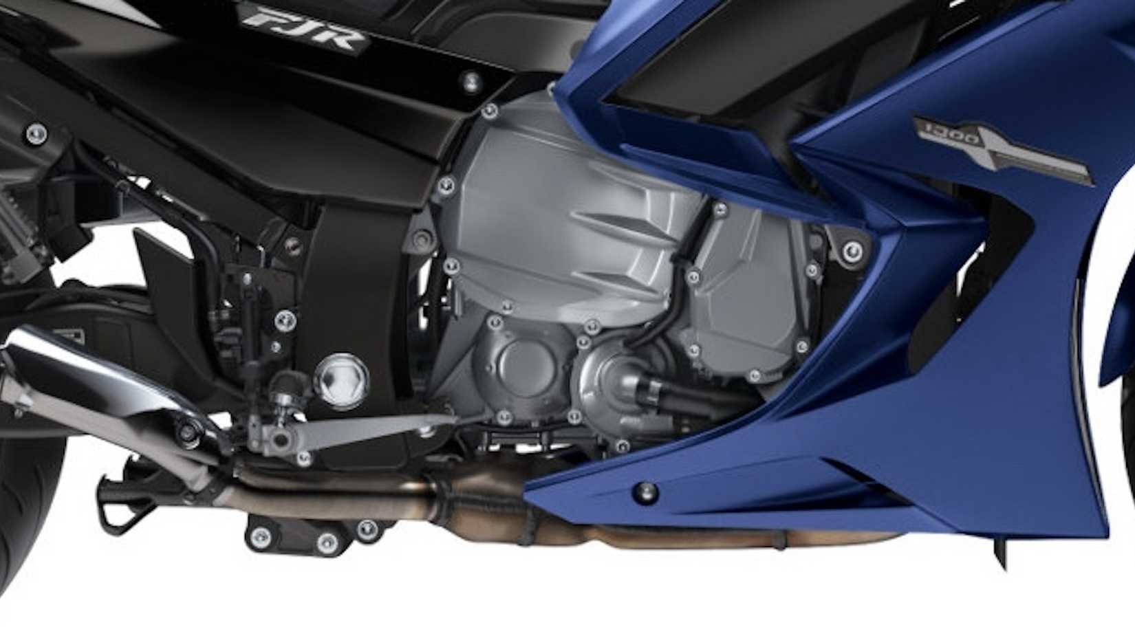 A close-up shot of the Yamaha FJR1300's engine