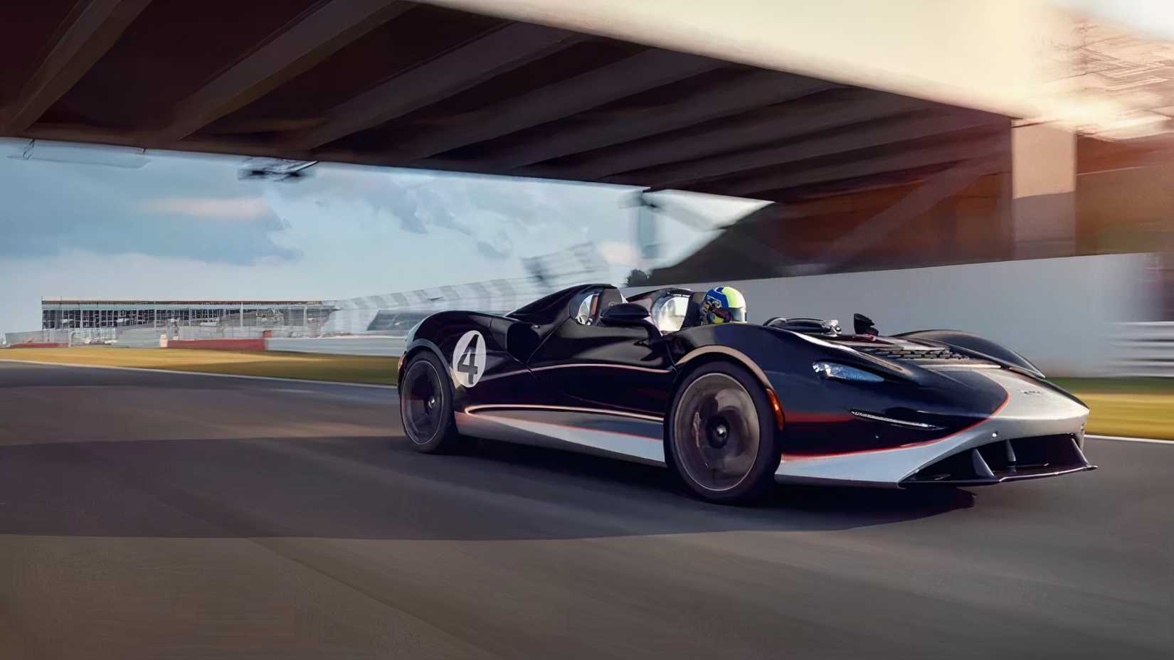 Front 3/4 action shot of a McLaren Elva