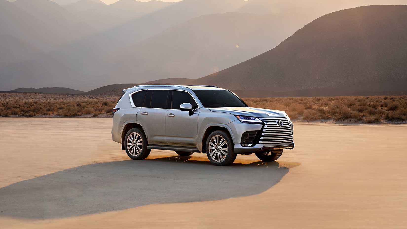 2024 Lexus LX Ultra Luxury in silver Posing in desert