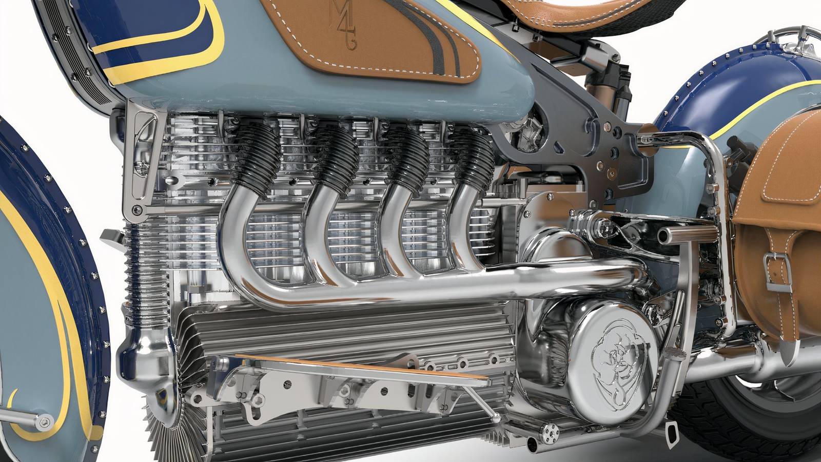 Una motocicletta con design unico e tecnologia minimale, in posizione di strada