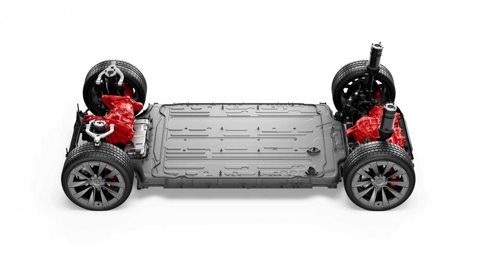 Tesla Model X tri-motor powertrain cutaway shot