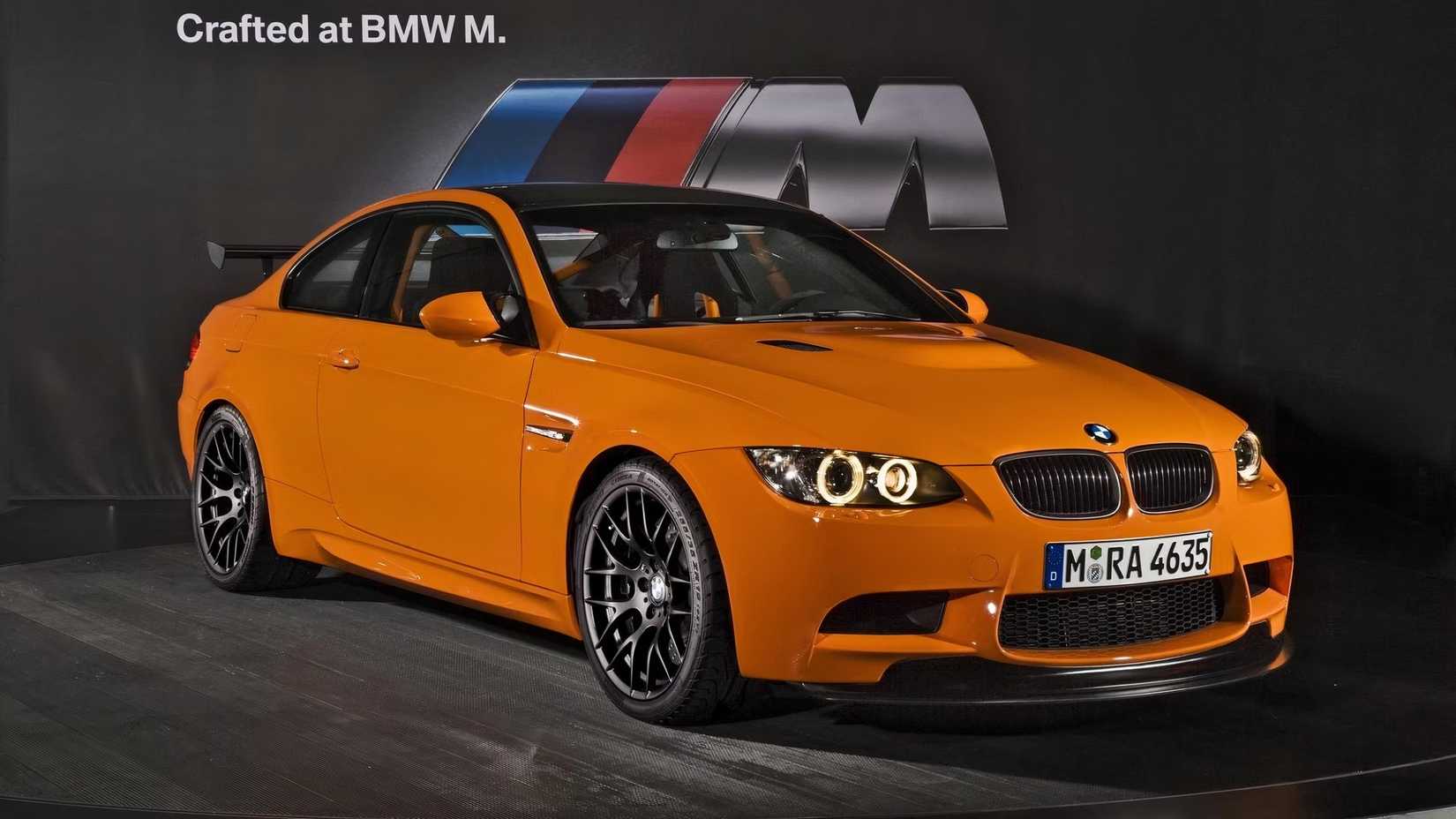 Front 3/4 shot of a 2010 BMW M3 GTS parked in studio