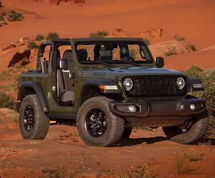 2023 Jeep Wrangler Willys in green parked off road