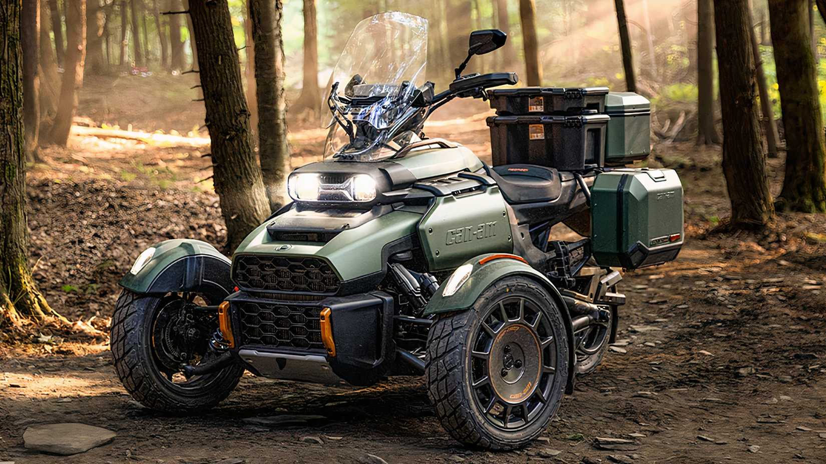 Can-Am Canyon parked on a trail path front third quarter view