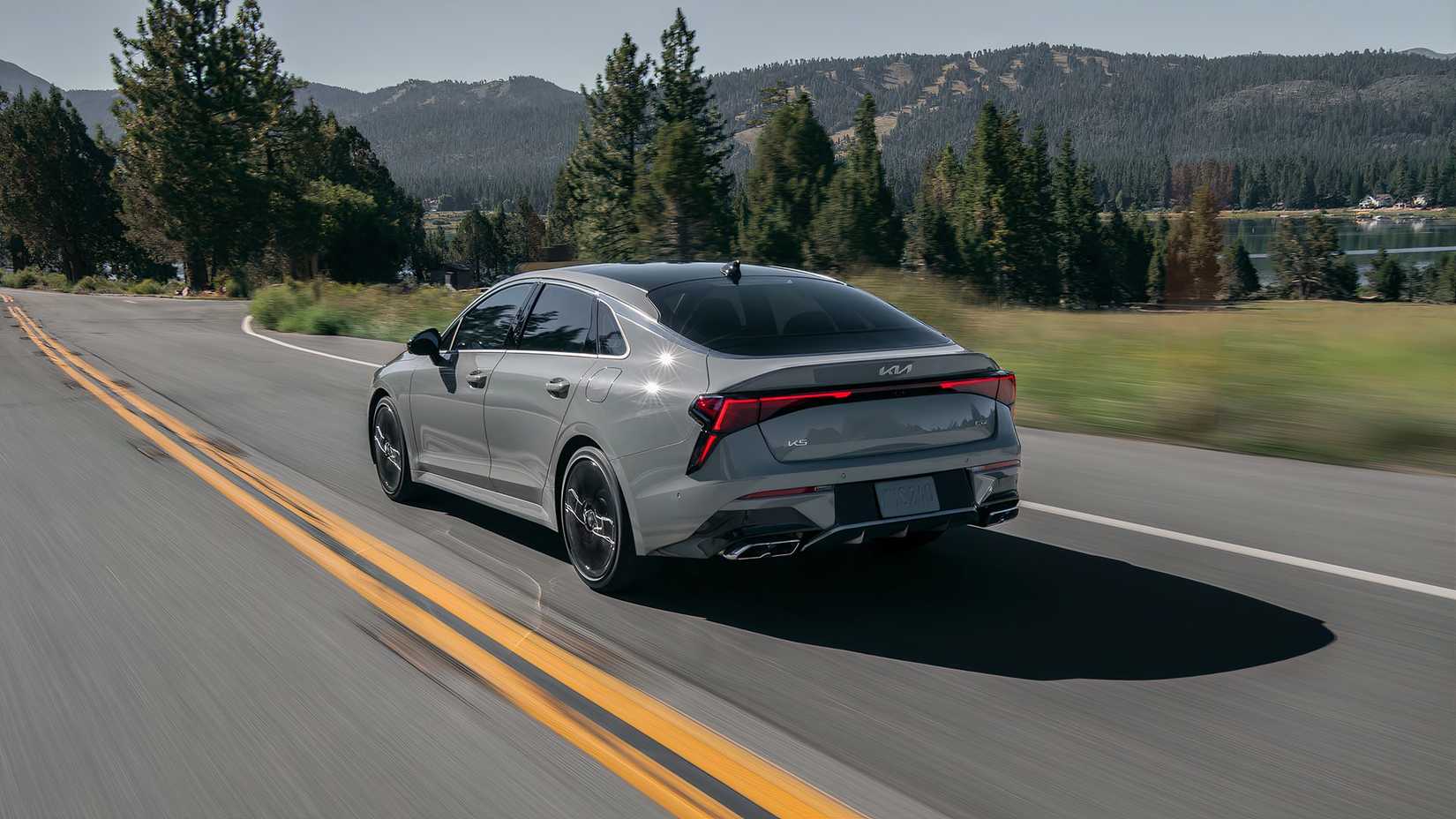 Rear 3/4 view of a 2025 Kia K5 GT