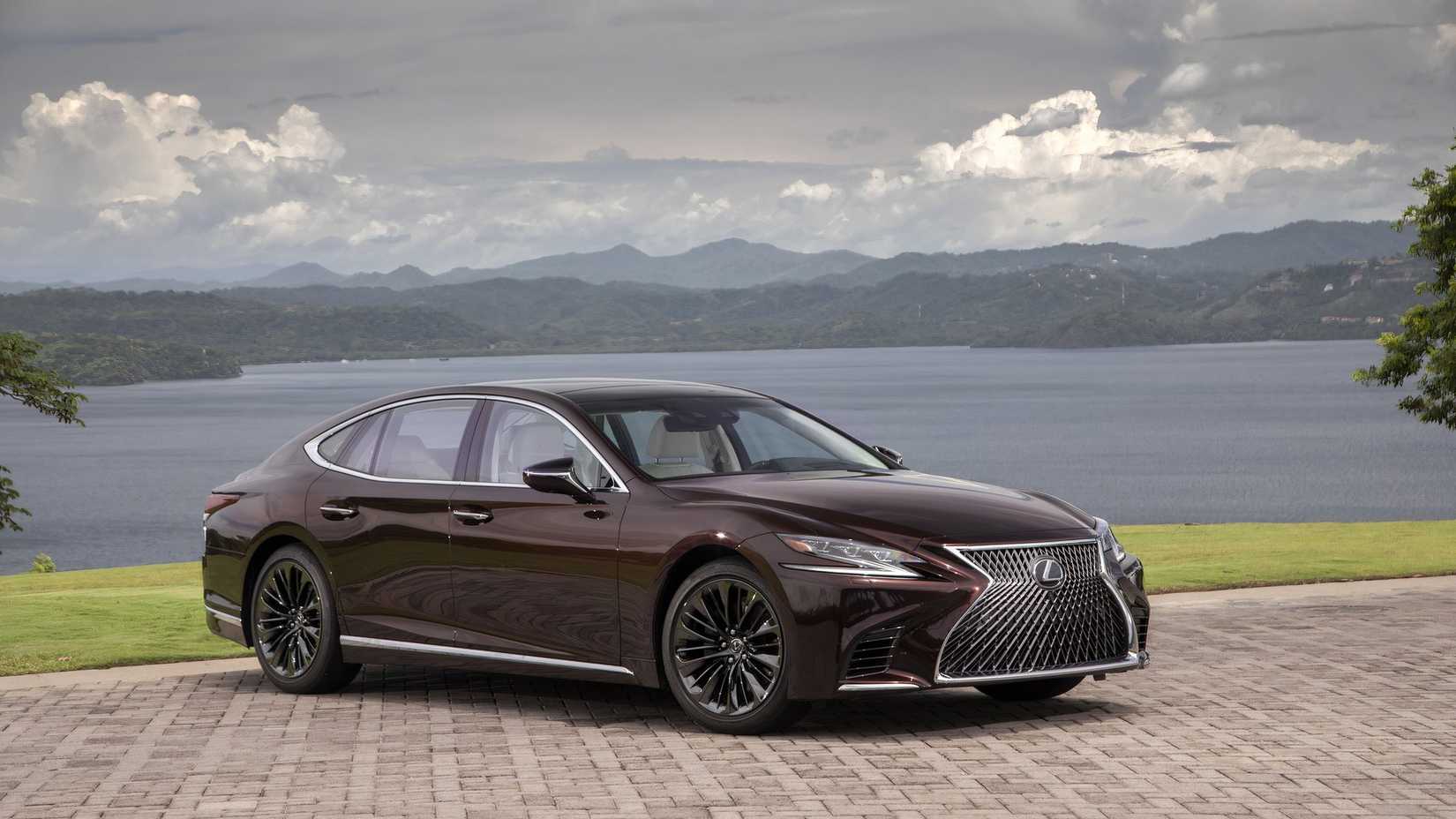 2020 Lexus LS front 3/4 shot parked in front of lake