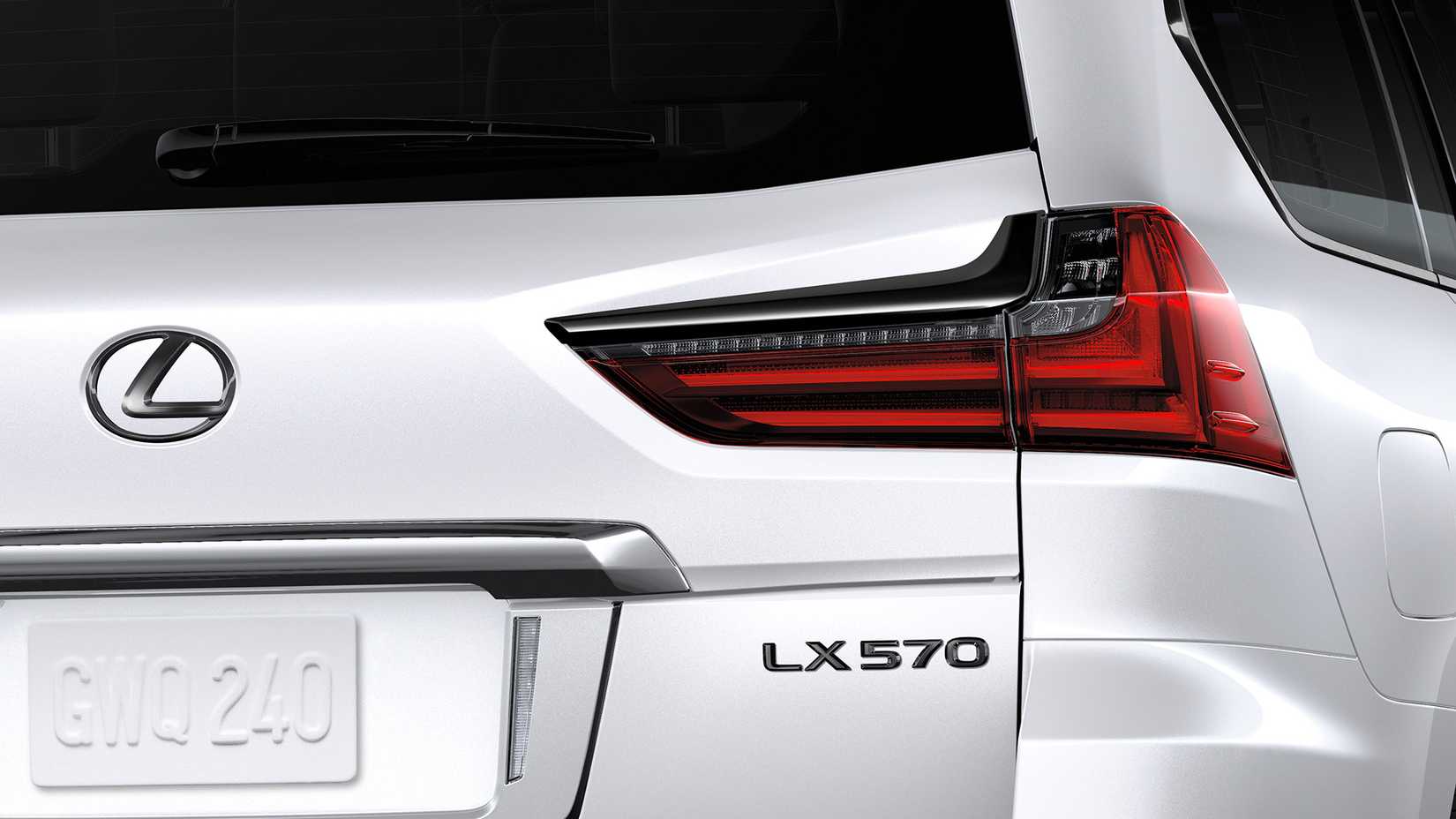 A studio shot of the rear, right hand-side taillight of a 2021 Lexus LX 570